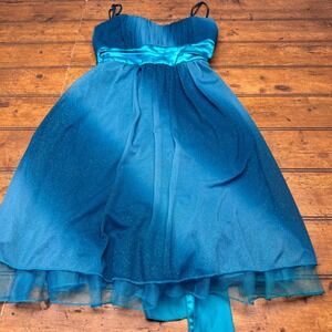 Ruby Rox Teal Ombre Glitter Chiffon Party Dress Small Blue Satin Sash Tulle Hem